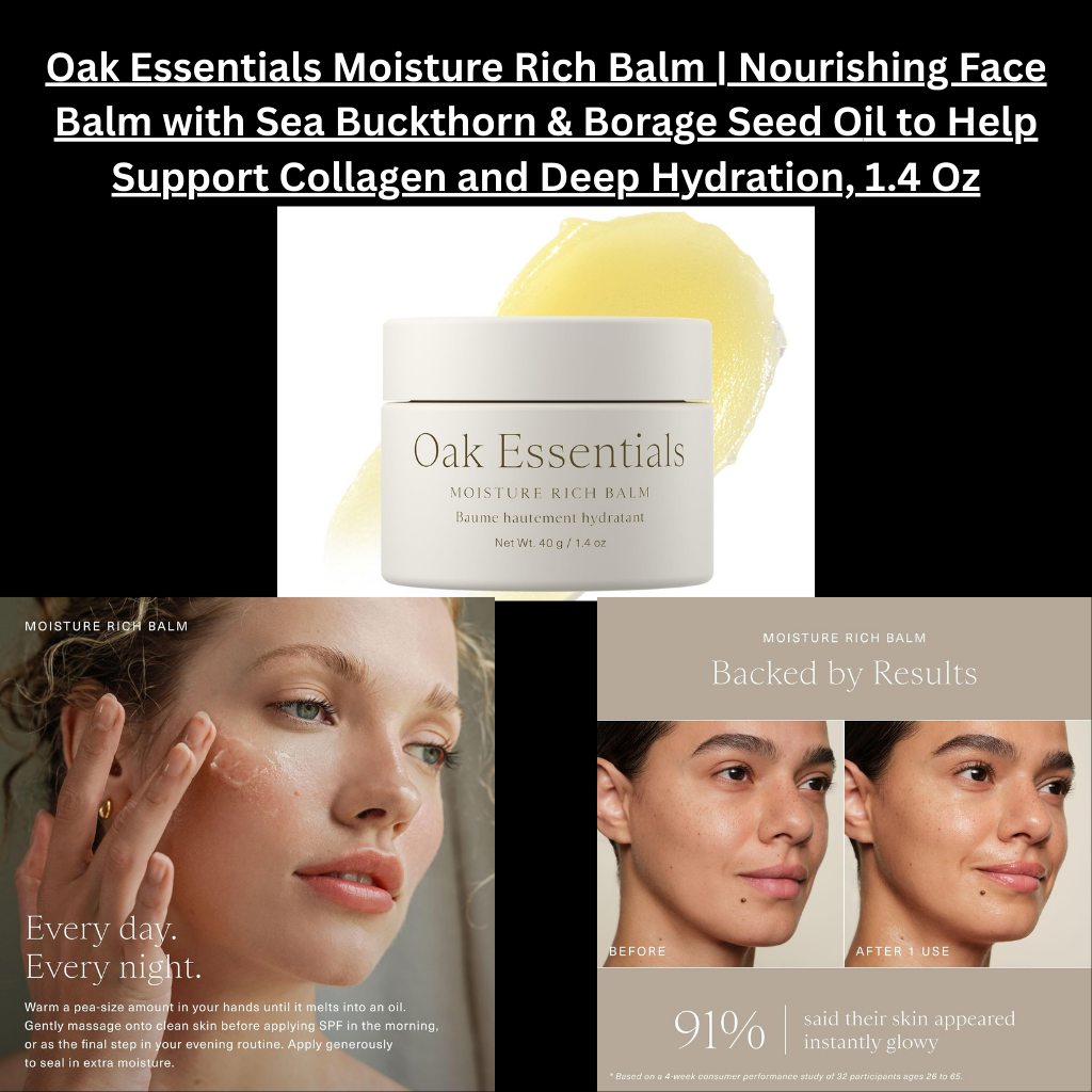 Oak Essentials Moisture Rich Balm in a minimalist jar, a nourishing face balm formulated with sea buckthorn and borage seed oil to support collagen, deeply hydrate dry or sensitive skin, and promote a smooth, radiant complexion.