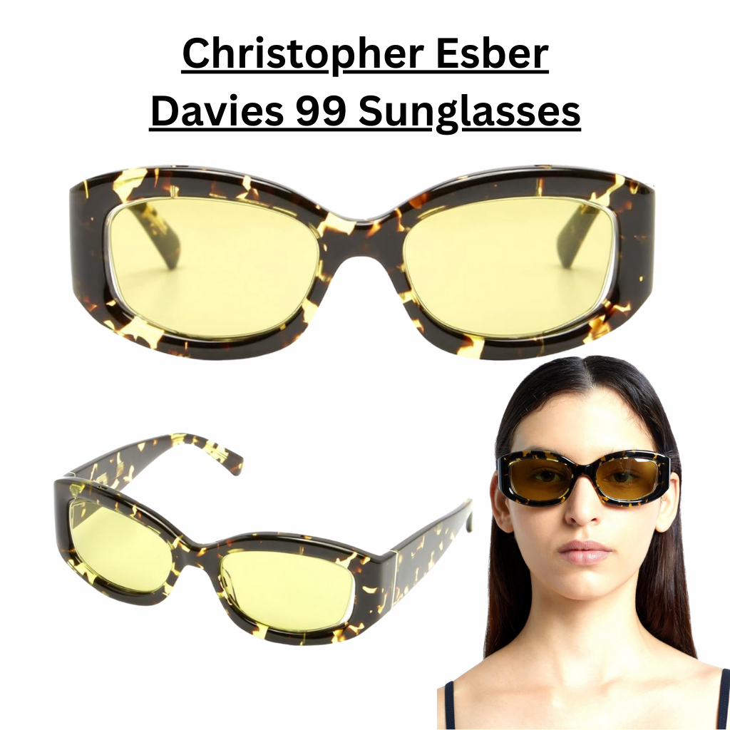 Christopher Esber Davies 99 sunglasses featuring a high-shine tortoiseshell acetate frame with soft squared cutaway lenses, offering a modern silhouette with full UV protection and a flattering contemporary design.