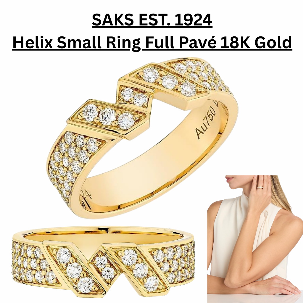 SAKS EST. 1924 Helix Small Ring in polished 18K yellow gold, featuring a geometric spiral design with full pavé hand-set diamonds inspired by the sculptural lines of New York City architecture.