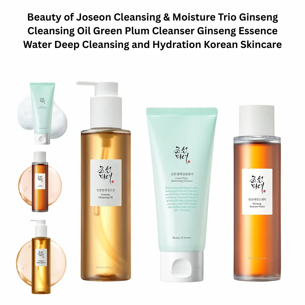 Beauty of Joseon Cleansing and Moisture Trio with ginseng cleansing oil, green plum cleanser and ginseng essence water for deep cleansing and hydration – Korean skincare