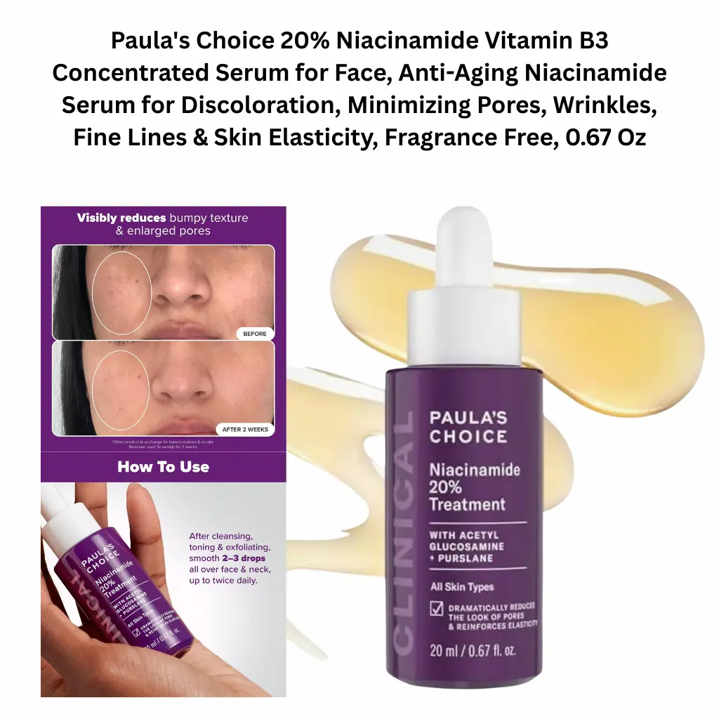 Paula’s Choice 20% niacinamide vitamin B3 serum for face, fragrance-free anti-aging treatment that minimizes pores, wrinkles and discoloration, 0.67 oz