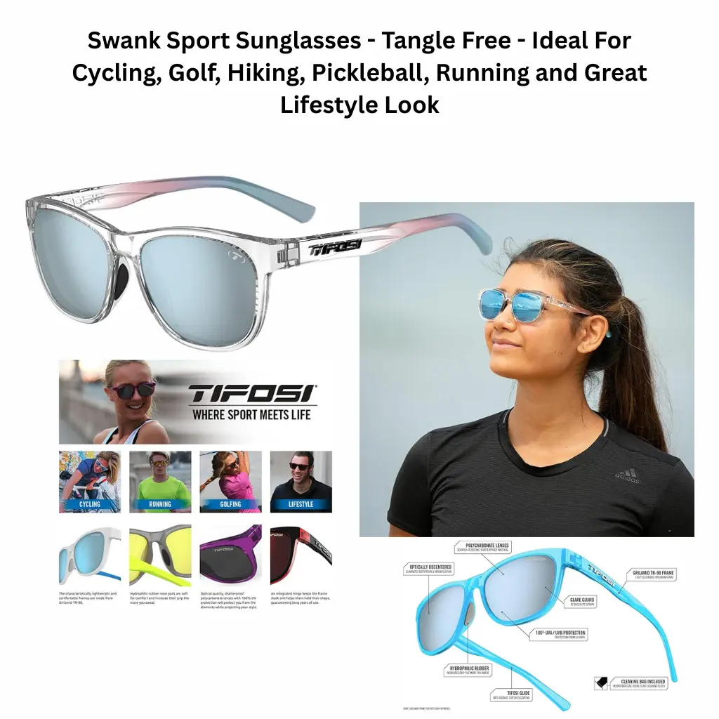 Swank sport sunglasses with tangle-free frame, ideal for cycling, golf, hiking, running and everyday lifestyle wear