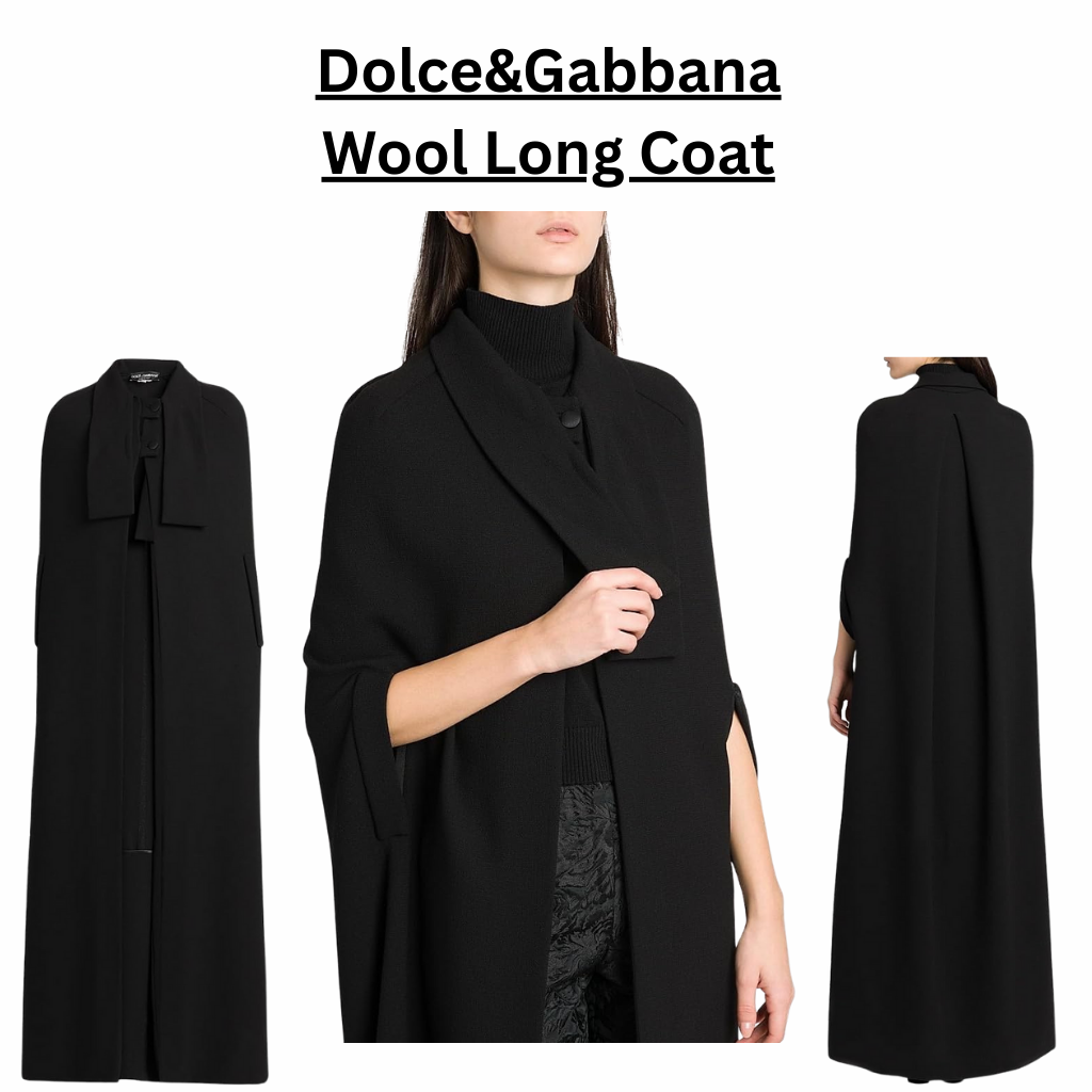 Dolce&Gabbana wool long coat in black, crafted from Italian wool with a minimalist silhouette, featuring shawl lapels, armhole detailing, and a button-front closure for an elegant, timeless look.