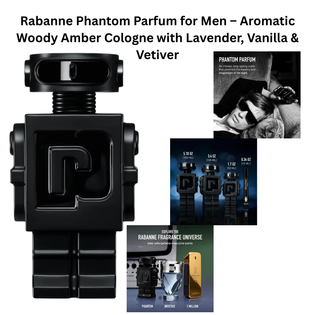 Rabanne Phantom Parfum for Men – Aromatic Woody Amber Cologne with Lavender